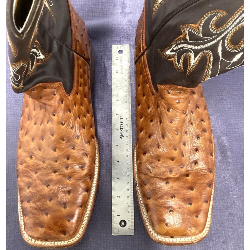 Carreta Men's Boots Exotic Leather Brown Embroidered Pull-on Size 11